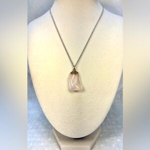 Women Handcrafted Rose Quartz One Inch Gemstone Necklace on Silver Chain